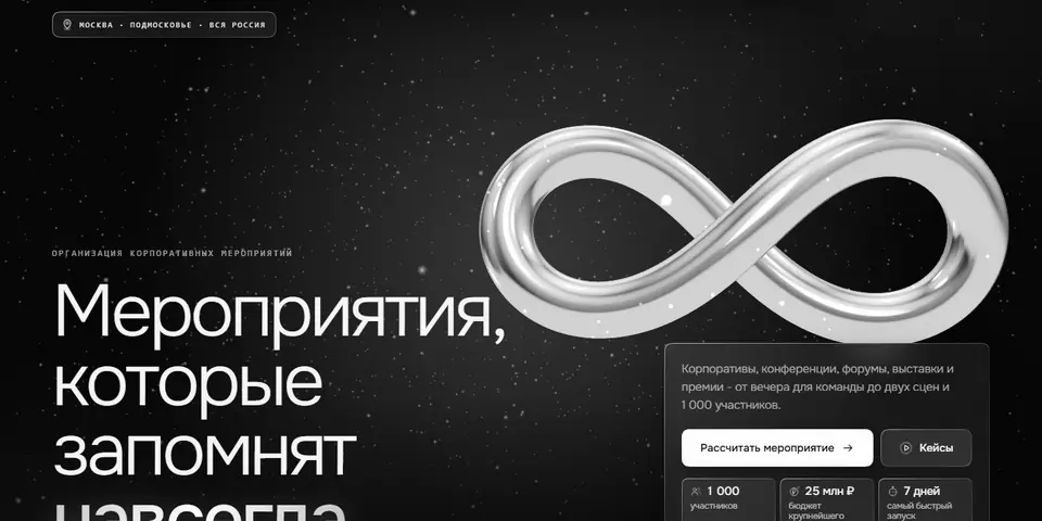 Первый экран сайта агентства НАВСЕГДА